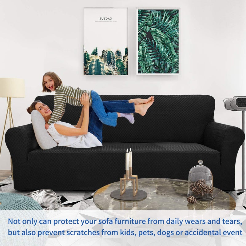 ZNSAYOTX 1 Piece Jacquard Couch Covers for 3 Cushion Couch High Stretch Sofa Cover for Pets Dogs Anti Slip Extra Large Sofa Slipcovers Furniture Protector (XL Sofa, Black) - Image 2